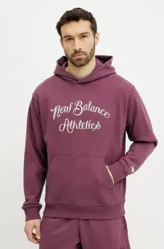 New Balance hanorac de bumbac barbati, culoarea bordo, cu gluga, cu imprimeu, MT51935FDP imagine