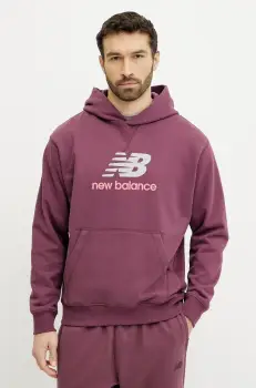 New Balance hanorac de bumbac barbati, culoarea bordo, cu imprimeu, MT51512FDP imagine