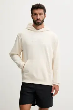 New Balance hanorac de bumbac culoarea bej, cu gluga, cu imprimeu, MT53925PEF imagine