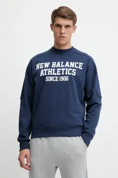 New Balance hanorac de bumbac culoarea bleumarin, cu imprimeu, MT51521NNY imagine