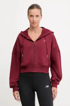 New Balance hanorac de bumbac culoarea bordo, cu gluga, uni, WJ51506MHB imagine