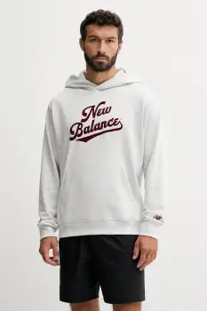New Balance hanorac de bumbac culoarea gri, cu gluga, melanj, MT53902AHH imagine