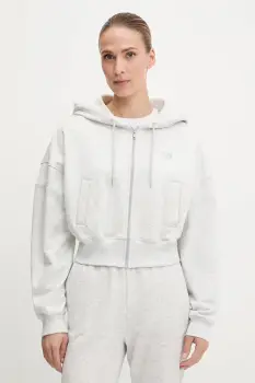 New Balance hanorac de bumbac culoarea gri, cu gluga, uni, WJ51506AHH imagine