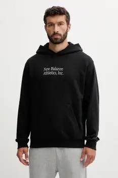 New Balance hanorac de bumbac culoarea negru, cu gluga, uni, MT53925BK imagine