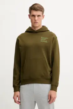 New Balance hanorac de bumbac culoarea verde, cu gluga, cu imprimeu, MT53918WDL imagine