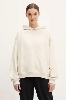 New Balance hanorac de bumbac femei, culoarea bej, cu gluga, uni, WT41537LIN imagine