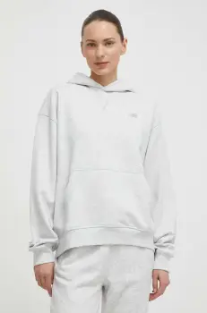 New Balance hanorac de bumbac femei, culoarea gri, cu gluga, melanj, WT41537AHH imagine