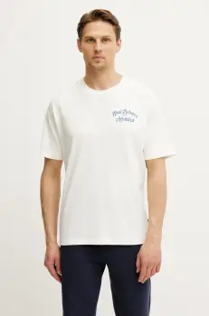 New Balance tricou din bumbac barbati, culoarea bej, cu imprimeu, MT43556SST imagine