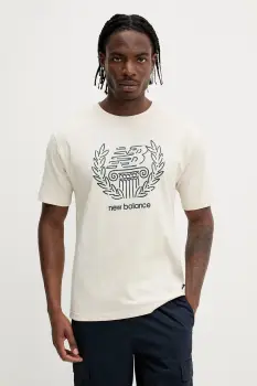 New Balance tricou din bumbac culoarea bej, cu imprimeu, MT51974LIN imagine