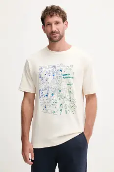 New Balance tricou din bumbac culoarea bej, cu imprimeu, MT53916PEF imagine