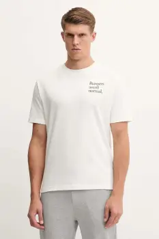 New Balance tricou din bumbac culoarea bej, cu imprimeu, MT53921SST imagine