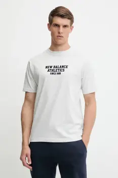 New Balance tricou din bumbac culoarea gri, cu imprimeu, MT51526AHH imagine