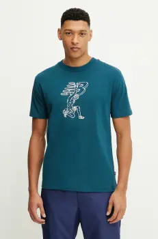 New Balance tricou din bumbac culoarea turcoaz, cu imprimeu, MT51978DOE imagine