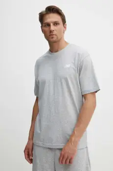 New Balance tricou din bumbac Essentials Cotton barbati, culoarea gri, melanj, MT41509AG imagine