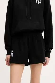 New Era pantaloni scurti culoarea negru, cu imprimeu, high waist, 60564909 imagine