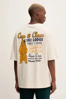 New Era tricou din bumbac culoarea bej, cu imprimeu, 60684387 imagine