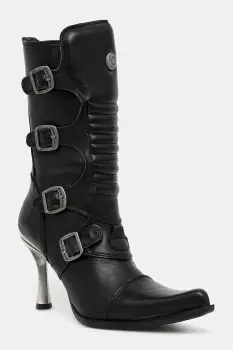 New Rock cizme de piele Crust Negro, Malicia Negro Tacon Caribe Acero culoarea negru, cu toc cui, M-9373N-C1 imagine