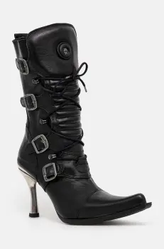New Rock cizme de piele ITALI NEGRO FINO + MALICIA TACON CARIBE ACERO femei, culoarea negru, cu toc cui, M-9373-S8 imagine