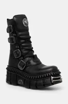 New Rock cizme de piele ITALI NEGRO NOMADA + TOWER CASCO + ACERO PICOS femei, culoarea negru, cu platforma, M-WALL373-S10 imagine
