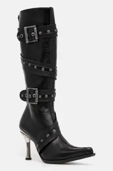 New Rock ghete de piele ITALI NEGRO + MALICIA TACON CARIBE ACERO femei, culoarea negru, cu toc cui, M-9029-C10 imagine