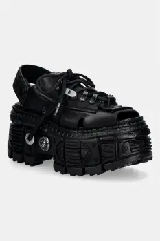 New Rock sandale pentru femei, din piele ITALI NEGRO, TANK CASCO NEGRO, BIOS N imagine