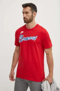 Nike tricou din bumbac Atlanta Braves barbati, culoarea rosu, cu imprimeu imagine