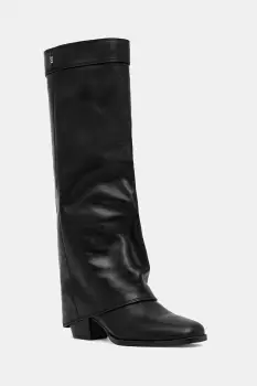 Nokwol ghete de piele Weather Black Leather culoarea negru, cu toc drept, Weather Black Leather imagine