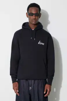 Norse Projects hanorac de bumbac Arne Relaxed Organic Chain Stitch Logo Hoodie barbati, culoarea bleumarin, cu gluga, cu imprimeu N20.1358.7004 imagine