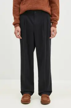Norse Projects pantaloni din lana Benn Relaxed Cotton Wool Twill Pleated Trouser culoarea negru, cu fason chinos, N25.0395.9999 imagine