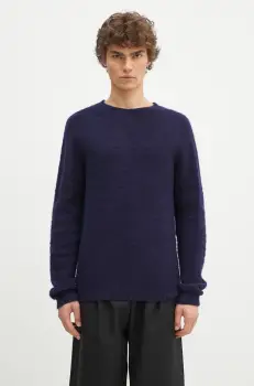 Norse Projects pulover de lana Birnir Brushed Lambswool barbati, culoarea bleumarin, calduros, N45.0520.7004 imagine