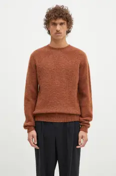 Norse Projects pulover de lana Birnir Brushed Lambswool barbati, culoarea maro, N45.0520.4001 imagine