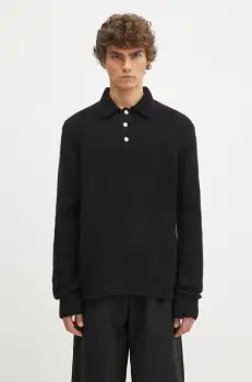 Norse Projects pulover de lana Rasmus Relaxed Brushed Polo barbati, culoarea negru, N45.0614.9999 imagine