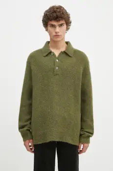 Norse Projects pulover de lana Rasmus Relaxed Brushed Polo barbati, culoarea verde, N45.0614.8098 imagine
