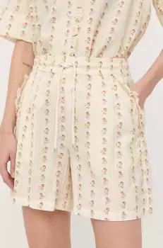 Notes du Nord pantaloni scurti femei, culoarea galben, modelator, high waist imagine