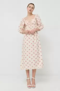 Notes du Nord rochie din bumbac Filippa culoarea bej, maxi, evazati imagine