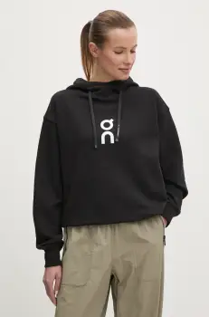 ON running bluza Club femei, culoarea negru, cu gluga, cu imprimeu, 1WE10040553 imagine