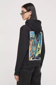 On Vacation bluza femei, culoarea negru, cu gluga, cu imprimeu imagine