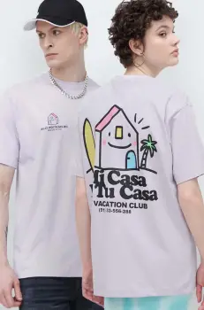 On Vacation tricou din bumbac Mi Casa culoarea violet, cu imprimeu, OVC T149 imagine
