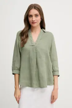 OUI bluza din in culoarea verde, neted, 92941 imagine