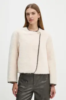 OUI geaca femei, culoarea bej, de tranzitie, oversize, 88997 imagine