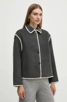 OUI geaca femei, culoarea gri, de tranzitie, oversize, 88859 imagine