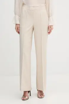 OUI pantaloni culoarea bej, drept, high waist, 91737 imagine