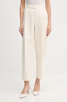 OUI pantaloni culoarea bej, fason tigareta, high waist, 85747 imagine