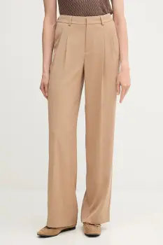 OUI pantaloni culoarea bej, lat, high waist, 93766 imagine