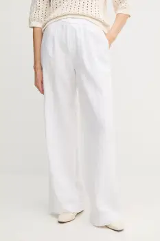 OUI pantaloni din in culoarea alb, lat, high waist, 92821 imagine