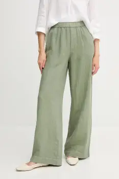 OUI pantaloni din in culoarea verde, lat, high waist, 92821 imagine