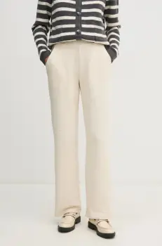 OUI pantaloni femei, culoarea bej, drept, high waist, 91672 imagine