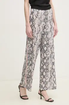 OUI pantaloni femei, culoarea bej, drept, high waist, 91761 imagine