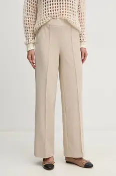 OUI pantaloni femei, culoarea bej, lat, high waist, 90598 imagine