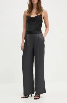 OUI pantaloni femei, culoarea gri, lat, high waist, 88773 imagine